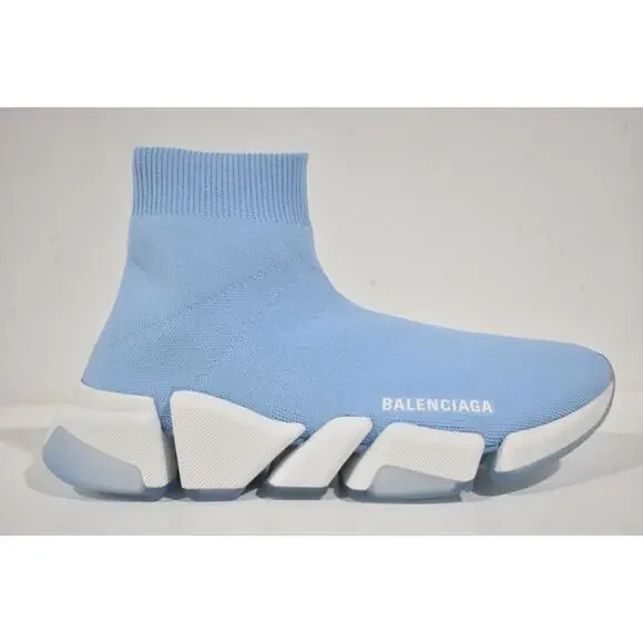 Balenciaga Speed 2.0 Sock Light Blue White High Top Knit Pull Trainer Sneaker 36 - Picture 2 of 12